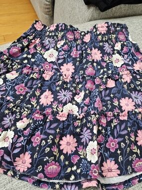 Isaac Mizrahi Navy Floral Tiered Skort with Pink & Purple Flowers
